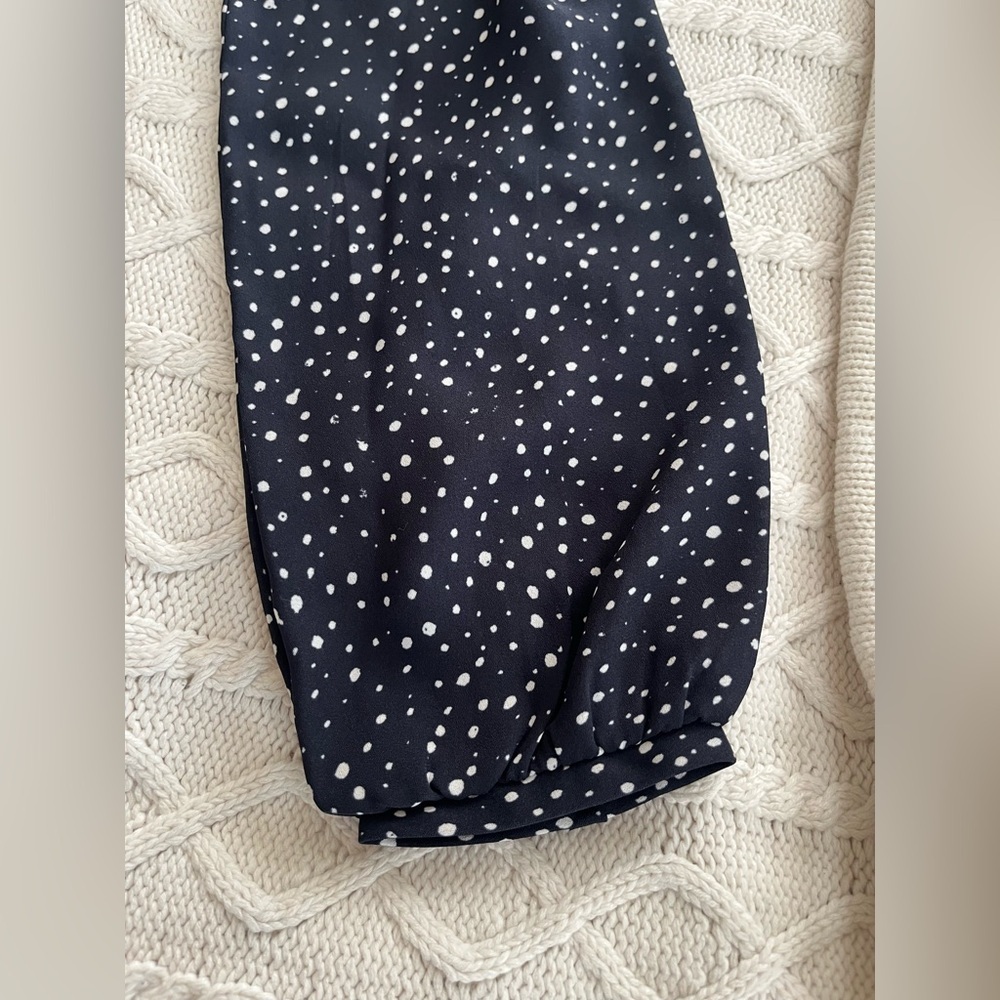 LOFT Navy Blue Speckled Dots Blouse Rayon Blend Women’s Size Small - Picture 12 of 16